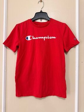 Champion Bright Red Tee with Blue Logo Print